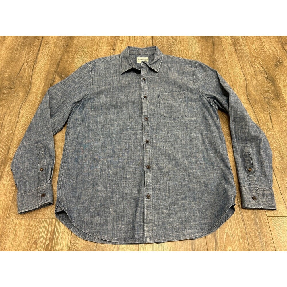 Lucky Brand Chambray Shirt Men Large Blue Button Up Long Sleeve Saturday Stretch